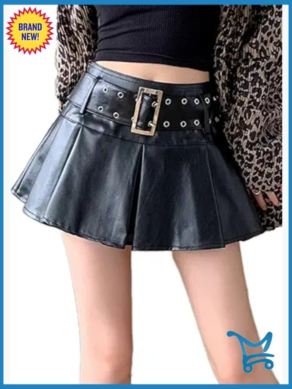 Buckle Belted High Waisted Pleated Mini Skirt Y2K Gothic